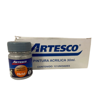 PINTURA ACRILICA PERLADA METALICA 30ML PLATA PAQ. 12