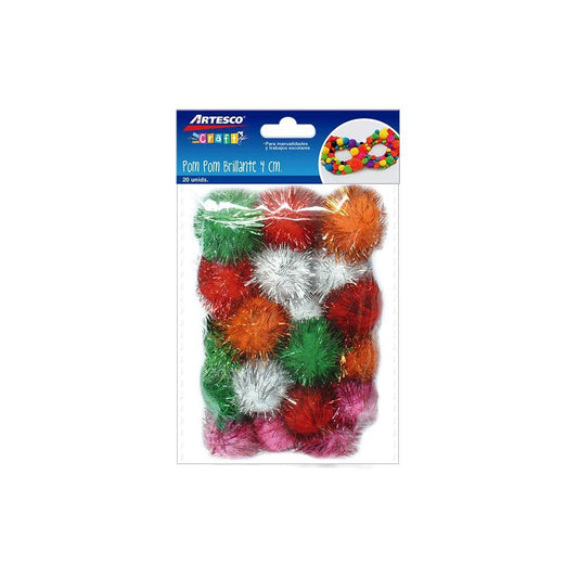 POMPOM BRILLANTE 4CMS 20/1  BL UNIDAD 1