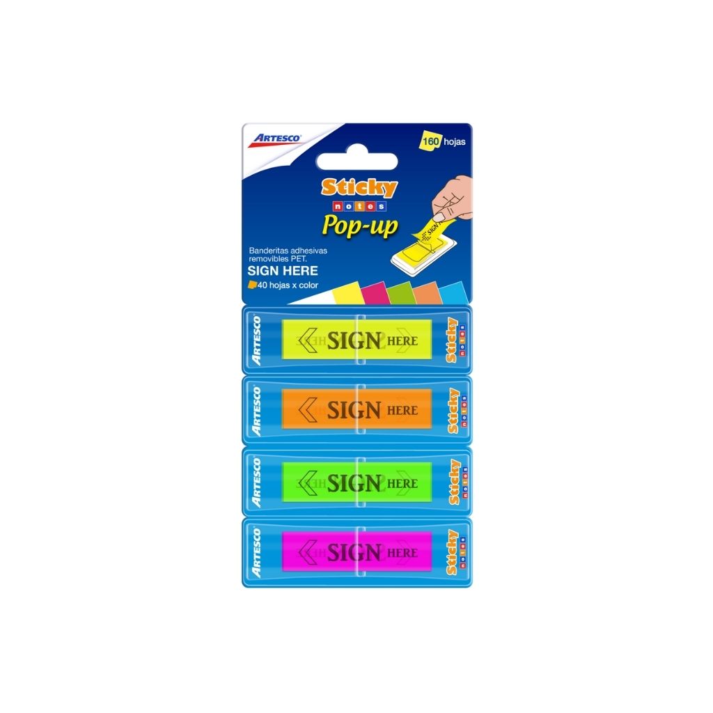 NOTAS ADHESIVAS SIGN HERE POP UP NEON 4 COLORES BLISTER PAQ. 12
