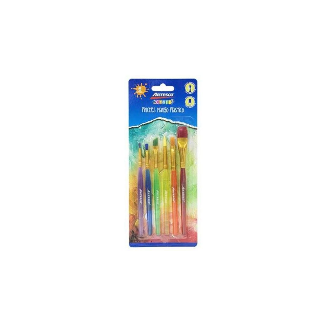 JUEGO DE PINCELES 6/1 M.PLASTICO COLORES SURT. BL PAQ. 48