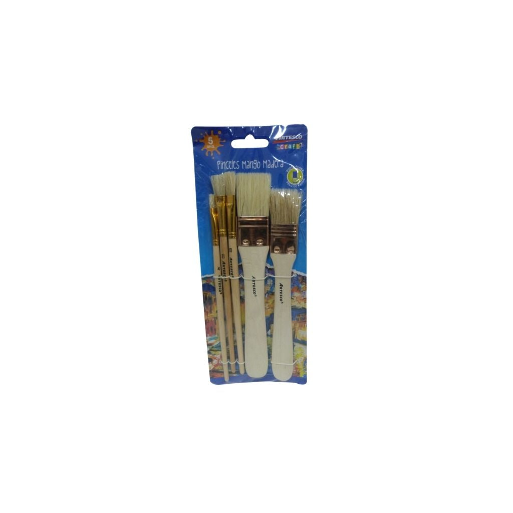 JUEGO DE PINCELES BROCHA 5/1 M. MADERA BLISTER PAQ. 12