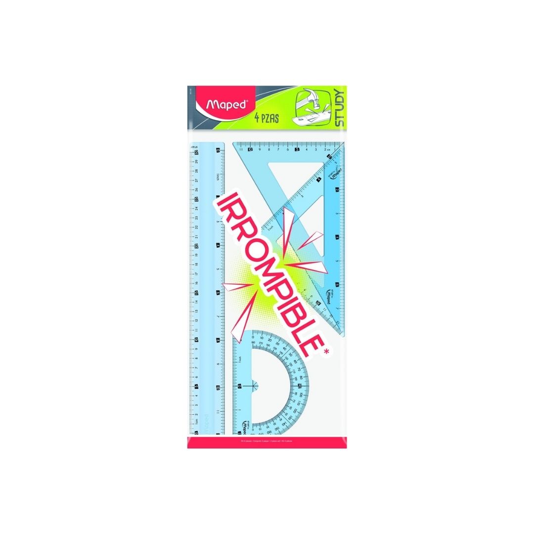 JUEGO GEOMETRICO IRROMPIBLE 30CM/12" 4pzs STUDY BLISTER PAQ. 24