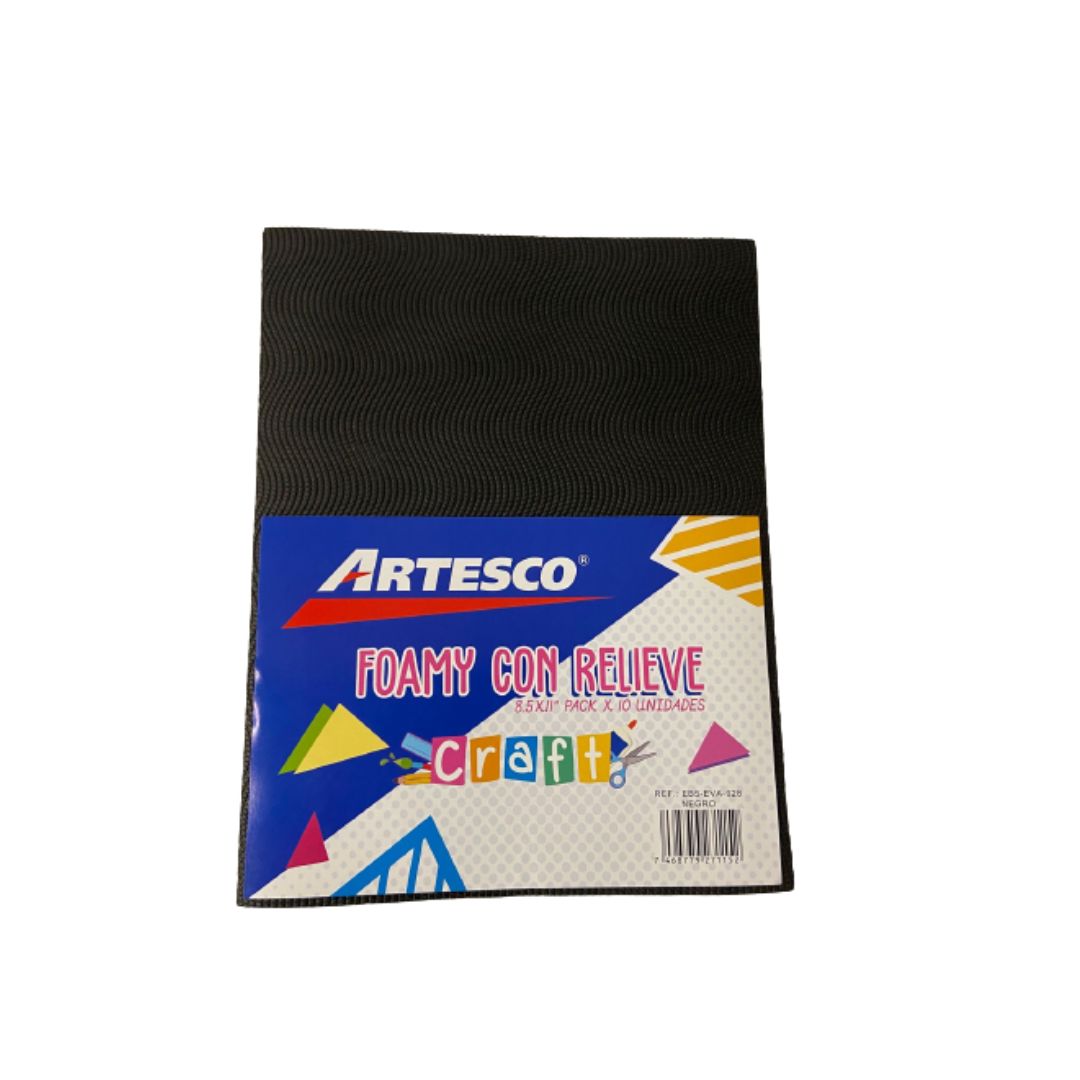 FOAMY ARTESCO C/RELIEVE (8.5 X 11)  NEGRO PAQ. 10