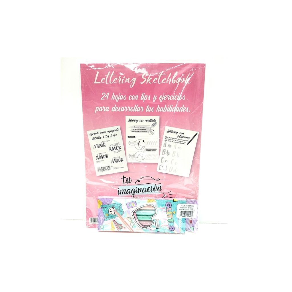 COMBO LIBRETAS SKETCH LETTERING + JGO. FELPAS GLITTER 6/1 UNIDAD 1