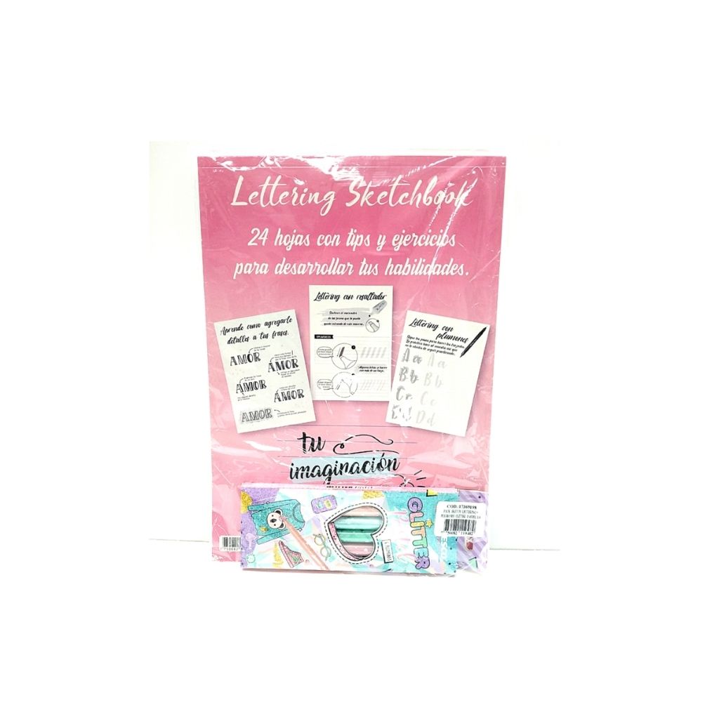 COMBO LIBRETAS SKETCH LETTERING + JGO. FELPAS GLITTER 6/1 UNIDAD 1