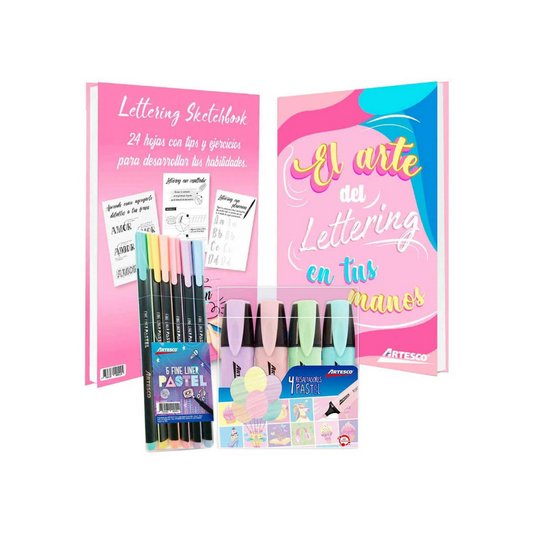 COMBO LIBRETA SKETCH LETTERING + 4 Resalt.+ JGO.FELPAS 6/1 UNIDAD 1